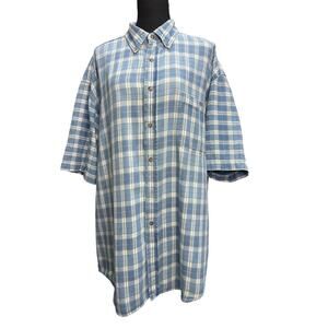 Eddie Bauer Plaid Button Down Shirt Men L Blue Short Sleeve Outdoor Classic